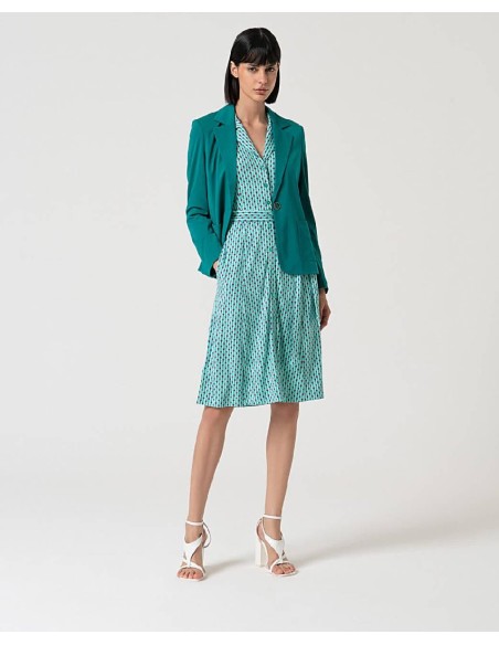 VESTIDO ELÁSTICO CAMISERO ESTAMPADO.