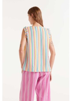TOP CON ESTAMPADO DE RAYAS COLORES Y CON TIRANTES CON VOLANTE. 2