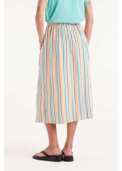 FALDA MIDI CON ESTAMPADO DE RAYAS DE COLORES Y CINTURA ELÁSTICA. 2