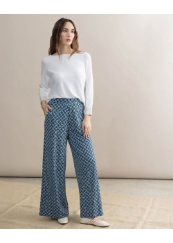 PANTALÓN CULOTTE ELÁSTICO ESTAMPADO AZUL.