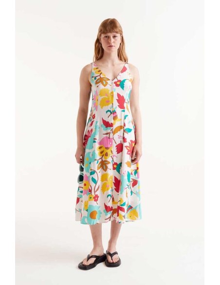 VESTIDO MIDI ESTAMPADO FLORAL NENUFAR.