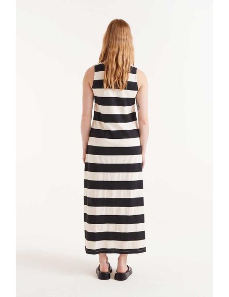 VESTIDO LARGO RAYAS NEGRAS.