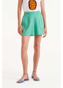 SHORTS BOTONES FORRADOS,CINTURA FIJA Y ELÁSTICA TRASERA.