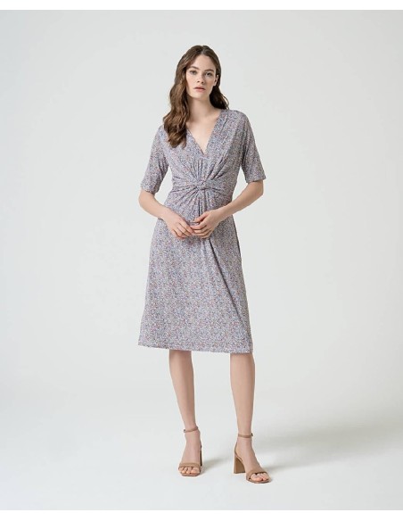 Vestido con detalle nudo en cinturilla Azul