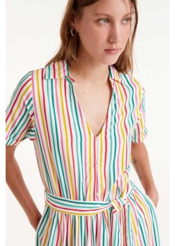 VESTIDO MIDI ESTAMPADO DE RAYAS SOJU.