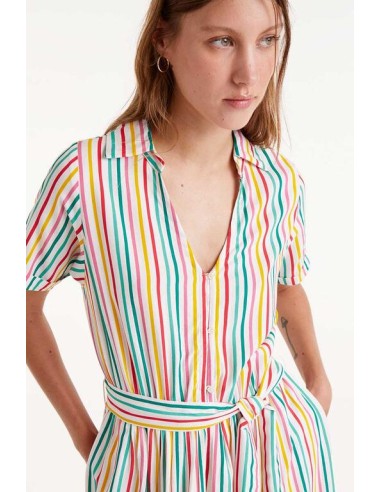 VESTIDO MIDI ESTAMPADO DE RAYAS SOJU.