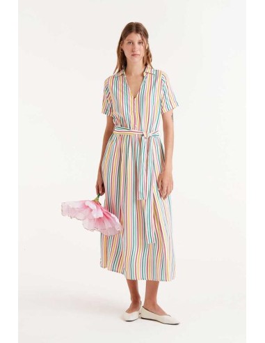 VESTIDO MIDI ESTAMPADO DE RAYAS SOJU.