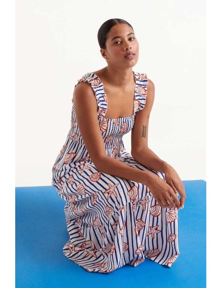 VESTIDO LARGA CON ESTAMPADO DE RAYAS NEMO. VESTIDO LARGA CON ESTAMPADO DE RAYAS NEMO.