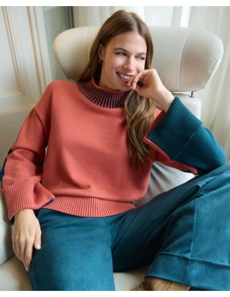 JERSEY BICOLOR CON CUELLO PERKINS ELÁSTICO.