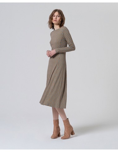 VESTIDO MIDI ELÁSTICO MICRO ESTAMPADO.
