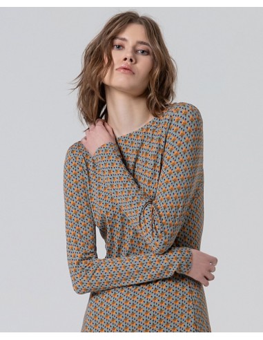 VESTIDO MIDI ELÁSTICO MICRO ESTAMPADO.