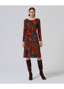 VESTIDO MIDI ESTAMPADO,ELÁSTICO CON CINTURA FRUNCIDA.