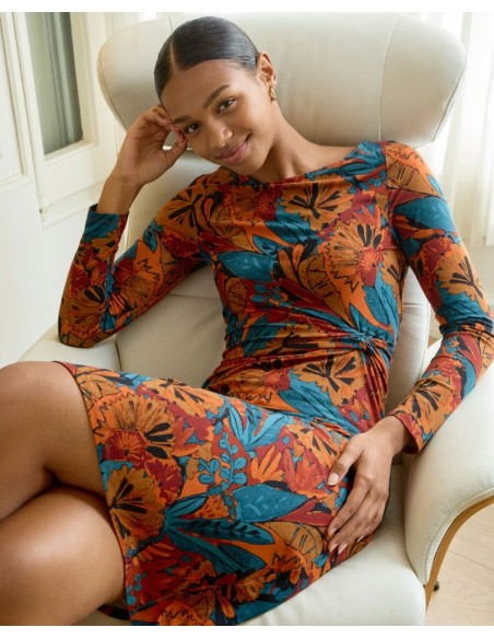 VESTIDO MIDI ESTAMPADO,ELÁSTICO CON CINTURA FRUNCIDA.