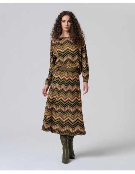 FALDA MIDI DE PUNTO ZIG-ZAG CON LUREX.