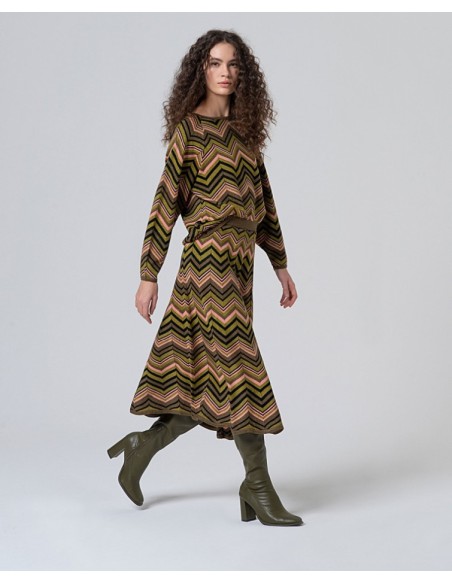 FALDA MIDI DE PUNTO ZIG-ZAG CON LUREX.