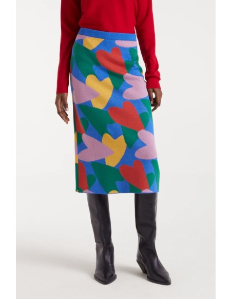 FALDA MIDI DE PUNTO CON ESTAMPADO CÚPIDO.