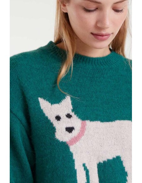 JERSEY DE PUNTO JACQUARD CON ESTAMPADO PERRO SCHNAUZER.