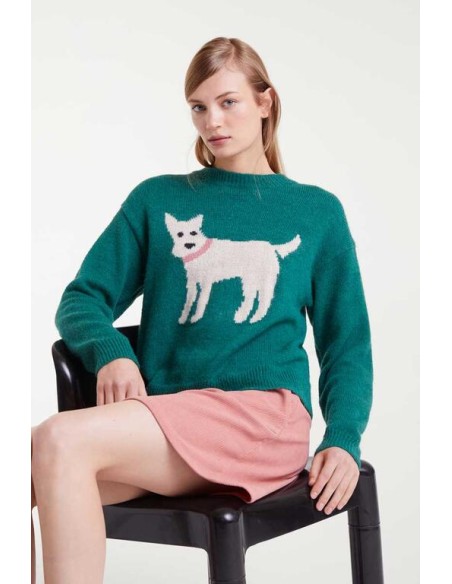 JERSEY DE PUNTO JACQUARD CON ESTAMPADO PERRO SCHNAUZER.