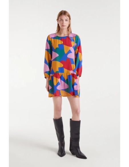 VESTIDO CORTO CREPÉ LIGERO CON ESTAMPADO CÚPIDO.