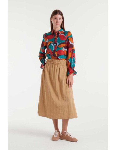 FALDA MIDI CON TEJIDO TECHNICAL,ELÁSTICO EN LA CINTURA,FRUNCIDO.