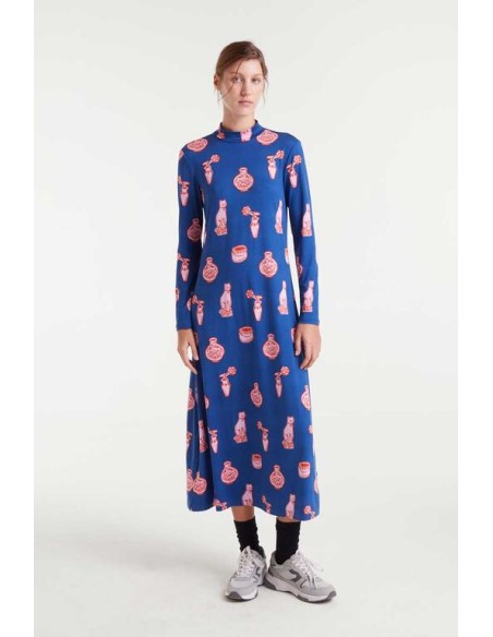 VESTIDO LARGO CON ESTAMPADO PORCELAIN CON CUELLO MOCK.