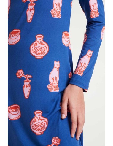 VESTIDO LARGO CON ESTAMPADO PORCELAIN CON CUELLO MOCK.