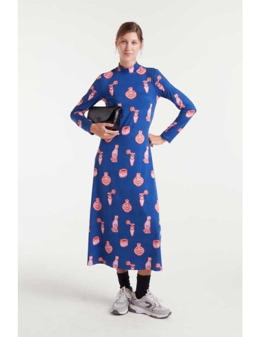 VESTIDO LARGO CON ESTAMPADO PORCELAIN CON CUELLO MOCK.