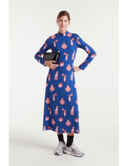 VESTIDO LARGO CON ESTAMPADO PORCELAIN CON CUELLO MOCK.