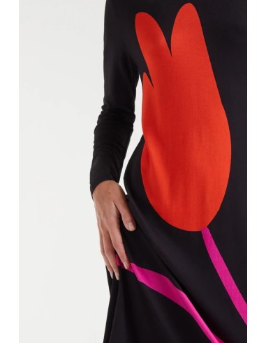 VESTIDO LARGO CON ESTAMPADO BIG TULIP,CUELLO ALTO.