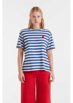 CAMISETA 100% ALGODÓN CON ESTAMPADO DE RAYAS BLANCAS Y AZULES.