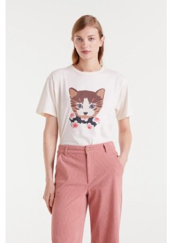 CAMISETA 100% ALGODÓN, CON ESTAMPADO DE GATITO.