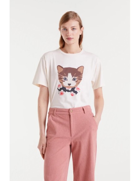 CAMISETA 100% ALGODÓN, CON ESTAMPADO DE GATITO.