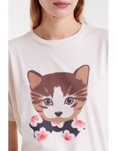 CAMISETA 100% ALGODÓN, CON ESTAMPADO DE GATITO.