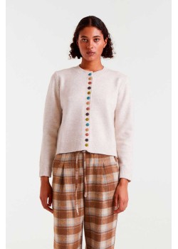 CHAQUETA DE PUNTO,CON DETALLES BOTONES DE COLORES.