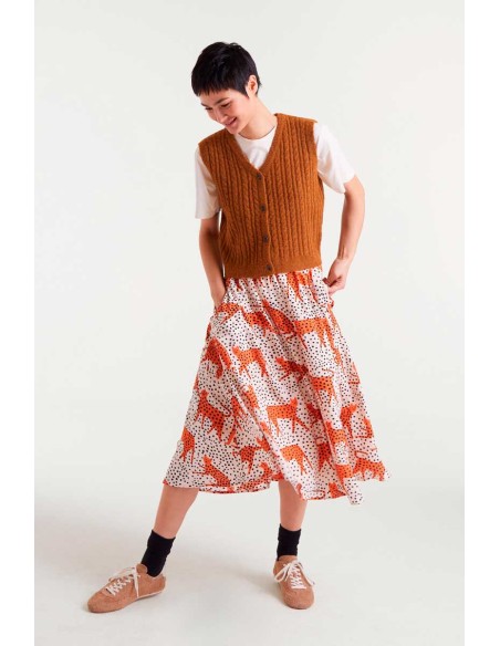 FALDA MIDI CON ESTAMPADO TANO.