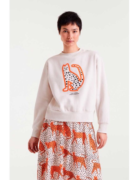 SUDADERA BLANCA CON ESTAMPADO CAT LOVER SINCE FOREVER.