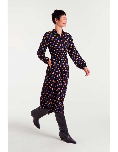 VESTIDO MIDI CON ESTAMPADO POTPURRÍ.