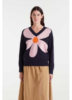 JERSEY DE PUNTO JACQUARD CO ESTAMPADO BIG NAVY BLUE FLOWER.