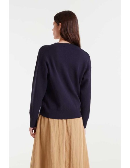 JERSEY DE PUNTO JACQUARD CO ESTAMPADO BIG NAVY BLUE FLOWER.