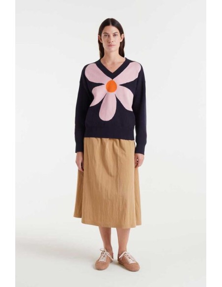 JERSEY DE PUNTO JACQUARD CO ESTAMPADO BIG NAVY BLUE FLOWER.