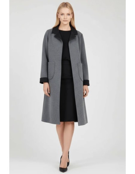 CHAQUETA LARGA DUPLO SIN BOTONES.