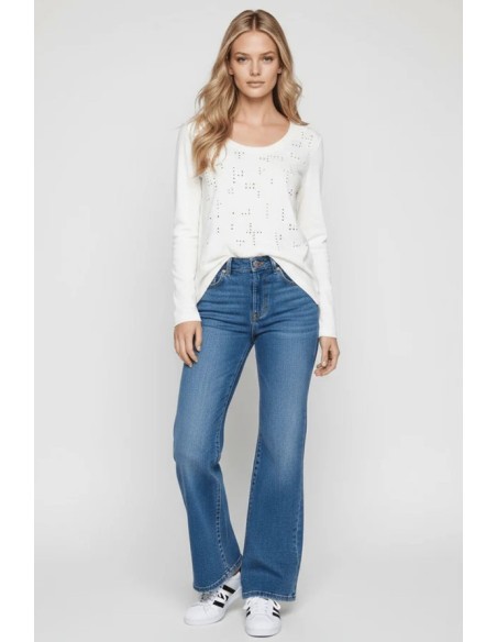 CAMISETA CON STRAS MULTICOLOR MANGA LARGA.