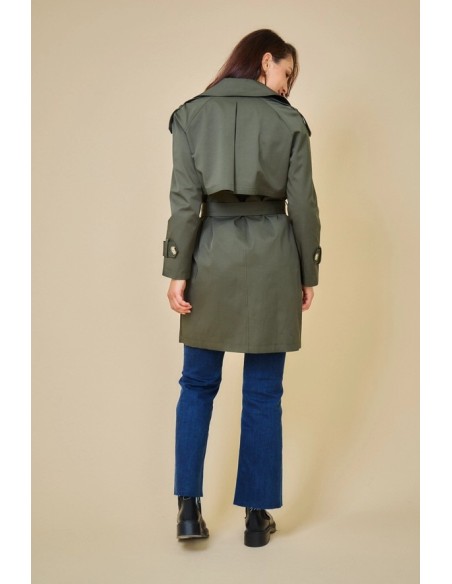 SCOTT - Trench Gabardina clásica de longitud media con cinturón de color kaki.