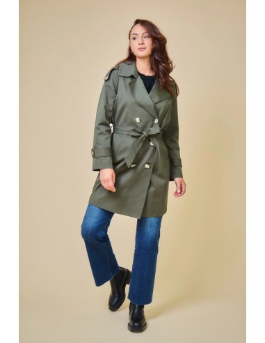 SCOTT - Trench Gabardina clásica de longitud media con cinturón de color kaki.