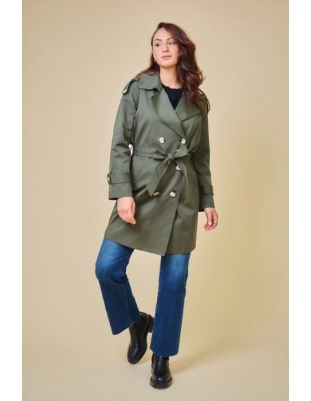 SCOTT - Trench Gabardina clásica de longitud media con cinturón de color kaki.