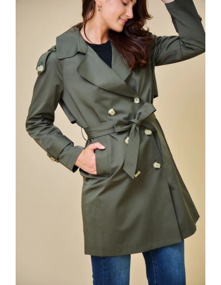 SCOTT - Trench Gabardina clásica de longitud media con cinturón de color kaki.