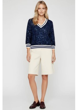 JERSEY  LENTEJUELAS CON ELÁSTICOS,CUELLO DE PICO.