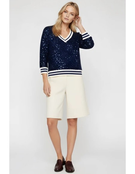 JERSEY  LENTEJUELAS CON ELÁSTICOS,CUELLO DE PICO.