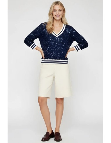 JERSEY  LENTEJUELAS CON ELÁSTICOS,CUELLO DE PICO.