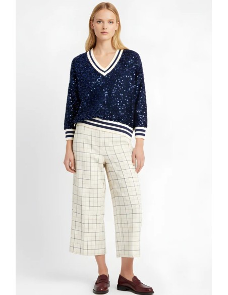 JERSEY  LENTEJUELAS CON ELÁSTICOS,CUELLO DE PICO.